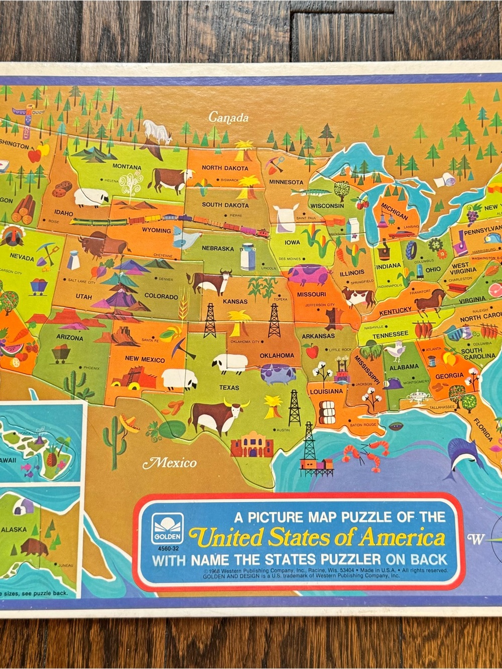 VINTAGE 1968 Mattel United States of America 11x14 Picture Map Puzzle
